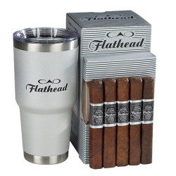 CAO Flathead Cigars Champion Sampler 5ct Plus Tumbler, a set of five cigars with a custom tumbler in a retail box. CAO Flathead Cigars Champion Sampler 5ct Plus Tumbler, a set of five cigars with a custom tumbler in a retail box.