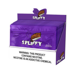 Spliffy Natural Leaf Tobacco Wraps 10Ct, purple packaging of natural leaf tobacco wraps with brand logo and product description.