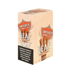 Swisher International Swisher Sweets Leaf Cigar Irish Cream, a pack of 10 with 3 cigars each, featuring a beige and orange design with leaf graphics and warning label. Swisher International Swisher Sweets Leaf Cigar Irish Cream, a pack of 10 with 3 cigars each, featuring a beige and orange design with leaf graphics and warning label.