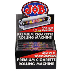 JOB Papers JOB Rolling Machine 110MM 1ct, cigarette rolling machine and rolling papers displayed in packaging. JOB Papers JOB Rolling Machine 110MM 1ct, cigarette rolling machine and rolling papers displayed in packaging.