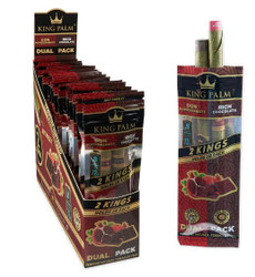 King Palm Wraps King Size Mixed Pomegranate & Chocolate 20Ct, display of rolled herbal wraps in a packaging box and a single pack showing the flavor and product details. King Palm Wraps King Size Mixed Pomegranate & Chocolate 20Ct, display of rolled herbal wraps in a packaging box and a single pack showing the flavor and product details.