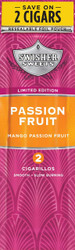 Swisher International Swisher Sweets Mini Cigarillos Foil Passion Fruit 15/3, unopened package with pink and orange design highlighting passion fruit flavor and resealable foil pouch.