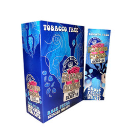 Royal Blunts Blunts N Roses Bussin Berry 25Ct, a package of tobacco-free rose petal infused wraps with vibrant blue packaging featuring a pink rose and decorative elements. Royal Blunts Blunts N Roses Bussin Berry 25Ct, a package of tobacco-free rose petal infused wraps with vibrant blue packaging featuring a pink rose and decorative elements.