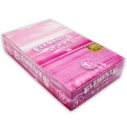 Elements Pink Rolling Papers 1 1/4 25ct Box, pink-colored packaging with brand name and product details. Elements Pink Rolling Papers 1 1/4 25ct Box, pink-colored packaging with brand name and product details.