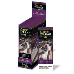 Swedish Match Game Leaf Cigars Black Raspberry, dark rolled leaf cigars flavored with black raspberry, displayed in a purple and black box with multiple individually wrapped cigars. Swedish Match Game Leaf Cigars Black Raspberry, dark rolled leaf cigars flavored with black raspberry, displayed in a purple and black box with multiple individually wrapped cigars.