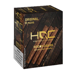 HQC Original Cigars, package of 8 packs of 5 natural leaf wrapped wood cigars with high quality packaging design.