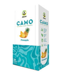 CAMO Natural Leaf Wraps Pineapple 25Pk, product packaging featuring pineapple images and informative labels. CAMO Natural Leaf Wraps Pineapple 25Pk, product packaging featuring pineapple images and informative labels.