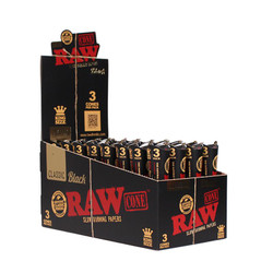 RAW Raw Black Classic Cones King Size, black packaging box containing multiple king size cones for smoking.