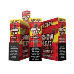 Show Cigars Show Leaf Natural Leaf Cigars 15/2, a package of aromatic natural leaf cigars displayed with vibrant red and yellow packaging. Show Cigars Show Leaf Natural Leaf Cigars 15/2, a package of aromatic natural leaf cigars displayed with vibrant red and yellow packaging.