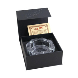 RAW Lead Free Crystal Ashtray, clear lead-free crystal ashtray with cut design, presented in black gift box with product information. RAW Lead Free Crystal Ashtray, clear lead-free crystal ashtray with cut design, presented in black gift box with product information.