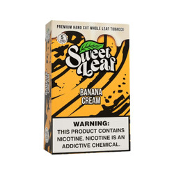 Sweet Leaf Tobacco Leaf Wraps 8/5Ct, packaging of banana cream flavored tobacco leaf wraps with warning label on the front. Sweet Leaf Tobacco Leaf Wraps 8/5Ct, packaging of banana cream flavored tobacco leaf wraps with warning label on the front.