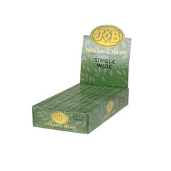 Republic Group JOB Organic Hemp Cigarette Papers Single Wide 24ct, green and yellow cardboard display box with hemp leaf design and product branding. Republic Group JOB Organic Hemp Cigarette Papers Single Wide 24ct, green and yellow cardboard display box with hemp leaf design and product branding.