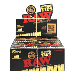 RAW Black Rolling Papers W-Wide Pre-Roll Tips 20ct/18