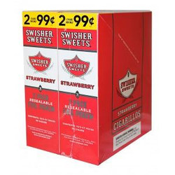 Swisher International Swisher Sweets Cigarillos Foil Pouch Strawberry, a box containing 30 pouches of strawberry-flavored cigarillos with resealable foil pouches designed for convenience. Swisher International Swisher Sweets Cigarillos Foil Pouch Strawberry, a box containing 30 pouches of strawberry-flavored cigarillos with resealable foil pouches designed for convenience.