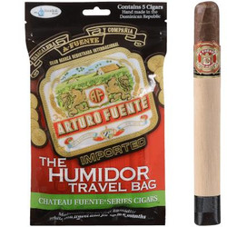 Arturo Fuente Double Chateau Cigars The Humidor Travel Bag 5Ct, black and red packaging with gold accents, featuring the Arturo Fuente logo and a decorative label. Arturo Fuente Double Chateau Cigars The Humidor Travel Bag 5Ct, black and red packaging with gold accents, featuring the Arturo Fuente logo and a decorative label.