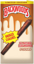 Altadis Backwoods Smoked Caramel Cigars 8/5Ct, product packaging featuring a smoked caramel flavored cigar and caramel drizzle design. Altadis Backwoods Smoked Caramel Cigars 8/5Ct, product packaging featuring a smoked caramel flavored cigar and caramel drizzle design.