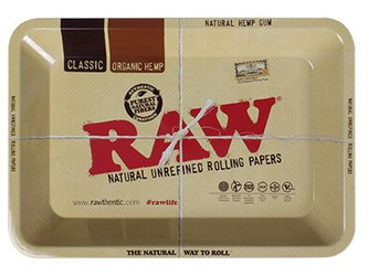 RAW Mini Rolling Tray, rectangular metal tray featuring RAW branding and natural hemp gum label for rolling accessories. RAW Mini Rolling Tray, rectangular metal tray featuring RAW branding and natural hemp gum label for rolling accessories.