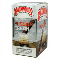 Backwoods Russian Cream Cigars 8/5Ct, retail box with branding and an image of a cigar with a glass of creamy drink. Backwoods Russian Cream Cigars 8/5Ct, retail box with branding and an image of a cigar with a glass of creamy drink.