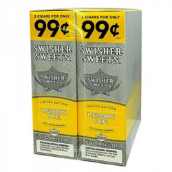 Swisher International Swisher Sweets Cigarillos Foil Lemon Ice 30 Pouches of 2, retail packaging of lemon flavored cigarillos in foil wrapping with yellow and gray design.