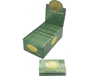 Republic Group JOB Organic Hemp Cigarette Paper 1 1/4, green box of unbleached cigarette papers with gold and black branding, showcasing 24 count pack. Republic Group JOB Organic Hemp Cigarette Paper 1 1/4, green box of unbleached cigarette papers with gold and black branding, showcasing 24 count pack.