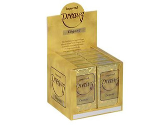Kretek International Dreams Filtered Cigars Columbian blend, display of gold packaging with individual cigar boxes inside. Kretek International Dreams Filtered Cigars Columbian blend, display of gold packaging with individual cigar boxes inside.
