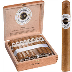 Ashton Cigars Ashton Classic Cigars Corona 25Ct Box, a wooden presentation box containing twenty-five cigars with a close-up of a single cigar showing its brown wrapper and Ashton label. Ashton Cigars Ashton Classic Cigars Corona 25Ct Box, a wooden presentation box containing twenty-five cigars with a close-up of a single cigar showing its brown wrapper and Ashton label.