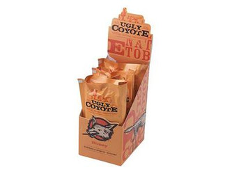 Ugly Coyote Cigars Honey 5/8 Packs, display of cigar packs with a cartoon coyote logo in a cardboard display box. Ugly Coyote Cigars Honey 5/8 Packs, display of cigar packs with a cartoon coyote logo in a cardboard display box.