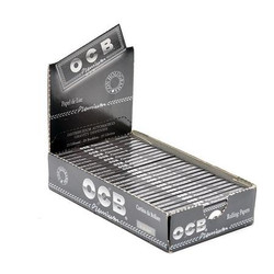 Republic Group OCB Premium 1 1/4 Rolling Papers 24 Ct, opened box displaying neatly stacked rolling papers. Republic Group OCB Premium 1 1/4 Rolling Papers 24 Ct, opened box displaying neatly stacked rolling papers.
