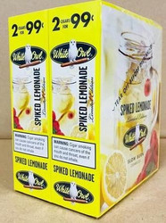 Swedish Match White Owl Cigarillos Spiked Lemonade 30 Pouches of 2, product packaging with a vibrant yellow box featuring images of lemon slices, a glass of lemonade with ice and berries, and the White Owl logo. Swedish Match White Owl Cigarillos Spiked Lemonade 30 Pouches of 2, product packaging with a vibrant yellow box featuring images of lemon slices, a glass of lemonade with ice and berries, and the White Owl logo.