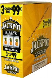 Swedish Match Jackpot Cigarillos Pineapple 15/3Ct, box of pineapple-flavored cigarillos with promotional pricing on the packaging. Swedish Match Jackpot Cigarillos Pineapple 15/3Ct, box of pineapple-flavored cigarillos with promotional pricing on the packaging.