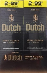 Altadis Dutch Masters Cigarillos Foil Irish Fusion 30 Pouches of 2, packaging featuring black and gold design with Dutch Masters logo and product information. Altadis Dutch Masters Cigarillos Foil Irish Fusion 30 Pouches of 2, packaging featuring black and gold design with Dutch Masters logo and product information.