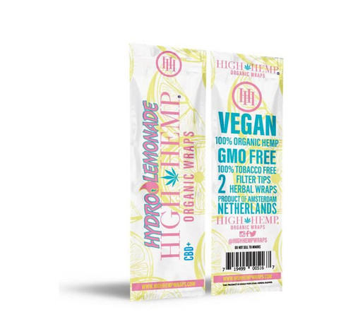 High Hemp Organic Wraps Hydro Lemonade 25Ct/2, front view of product packaging showcasing the branding and product details.