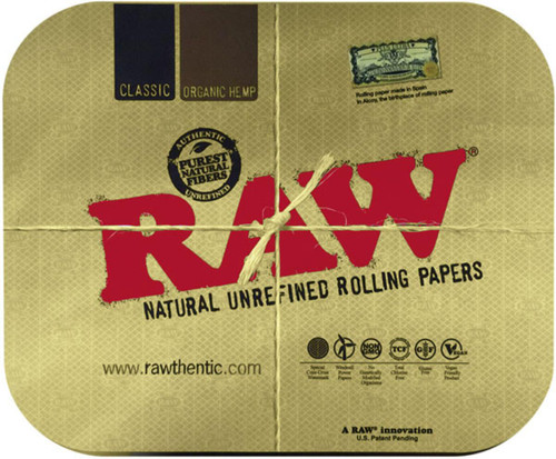 RAW Raw Magnetic Rolling Tray Cover, image of a wrapped pack of natural unrefined rolling papers with magnetic cover for easy use and storage.