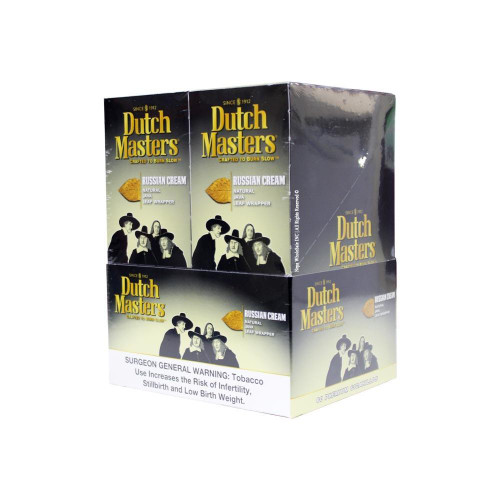Product Altadis Dutch Masters Cigarillos Russian Cream Foil 20/3, image of the packaging box with black, yellow, and white design and text.