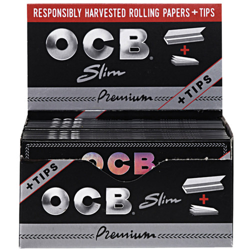 OCB Premium Rolling Papers Slim Plus Tips 24 Packs