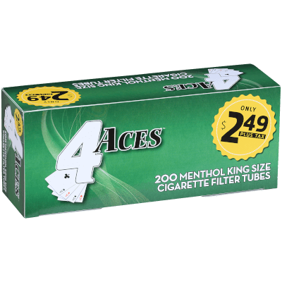 4 Aces Cigarette Filter Tubes King Size Menthol  5/200 Ct. Boxes