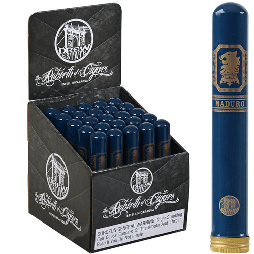 Undercrown Cigars Maduro Gran Toro Tubos 25 Ct. display, featuring a black box with blue cigars and a single cigar standing upright outside the box.