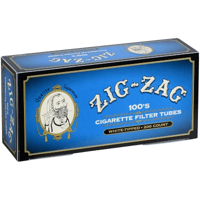 Zig Zag Cigarette Tubes 100mm Lt. Blue (White Tips) 200 Ct. Box
