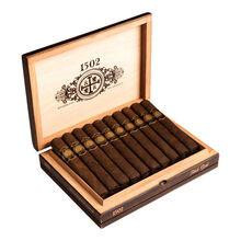 1502 Cigars Black Gold Toro Boxed Pressed 20Ct, open wooden box showing 20 black and gold cigars neatly arranged inside.