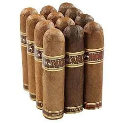Nub Cafe 12 Cigar Sampler, set of assorted cigars with labeled bands, featuring different shades of brown and tan.