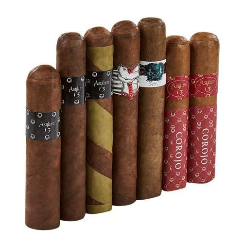 Asylum LockJaw Cigar Sampler 7Ct, set of seven assorted cigars with colorful and patterned wrappers.