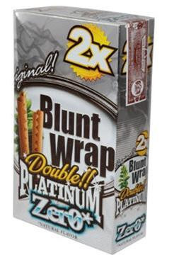 National Almond Honey Double Platinum Blunt Wraps Zero, product packaging featuring a gray box with black and yellow text, highlighting double platinum quality and zero tobacco content.