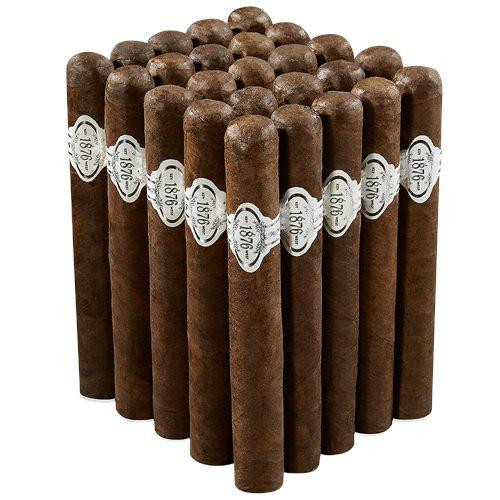 1876 Reserve Maduro Toro Cigars 25Ct. Pack, a collection of 25 brown cigars with white labels featuring the 1876 brand, arranged upright in a close-up shot.
