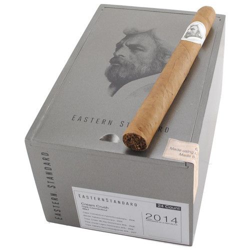 Caldwell Collection - Eastern Standard Cream Crush Cigars 24Ct. Box, featuring a sleek gray packaging with a vintage-style portrait of a man on the lid.