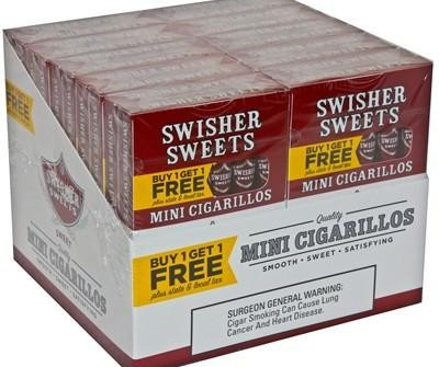 Swisher International Swisher Sweets Mini Cigarillos Regular B1G1 Pack, product display of mini cigarillos in their packaging