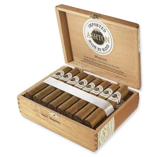 Ashton Cigars Majesty 25Ct. Box, wooden cigar box with 25 cigars neatly arranged inside.
