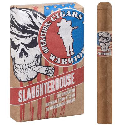 Slaughterhouse CFW The Operator Cigars 10 Ct Bundle, featuring a pack with a skull and military silhouette design, and a single cigar with matching band.