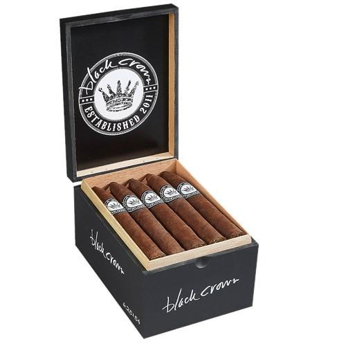 Black Crown Torpedo Cigars 20Ct. Box, opened with five cigars inside and the logo on the inside of the lid.