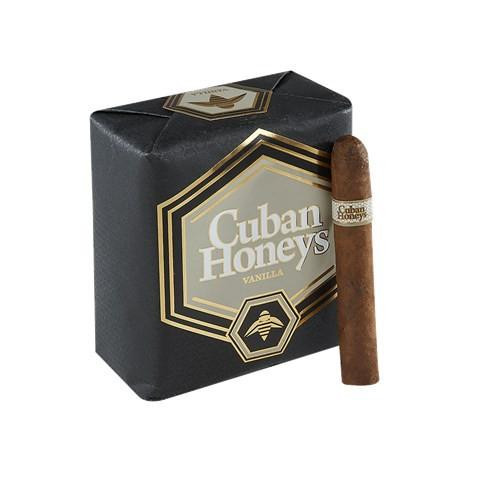 Cuban Honeys Vanilla Cigars 24Ct. Pack, a box of cigars with a single cigar placed beside it, showcasing the vanilla flavor.
