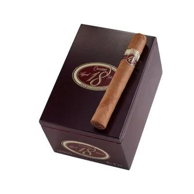 Cusano 18 Gordo Connecticut Cigars 18Ct. Box, a single cigar placed on top of a dark-colored box with the Cusano logo printed on it.